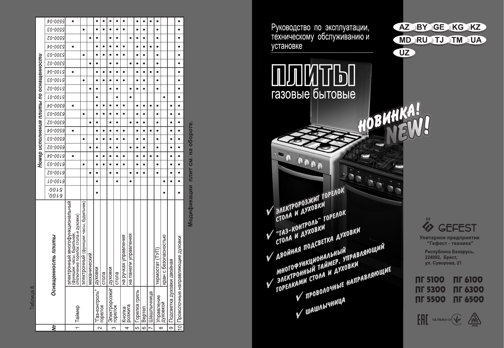 Плита гефест газовая 4 х конфорочная с электрическим духовым шкафом инструкция